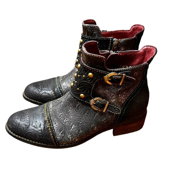 L’ARTISTE Spring Step Nailhead Buckled Ankle Boots Shoes Women’s Size 8 - Picture 4 of 13